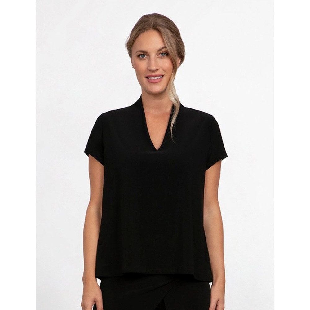 2025 Sympli Womens Deep V Cap Sleeve Trapeze Top Size 10 Black Minimalist Office